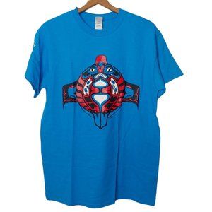The Salish People Mens M T Shirt Teal Native American Tribe PNW NWOT Totum Art